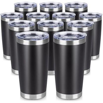 20 oz Tumbler Stainless Steel Tumblers Bulk with Lid Double Wall Insulated Coffee Tumbler Cups for Hot & Cold Drinks Powder Coated Travel Coffee Tumbler Mug Metal (Black, 12 pack) - color: Black, size: 20 ounces (12 pack)