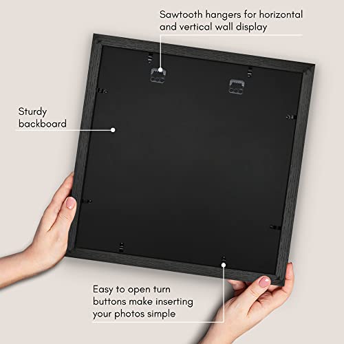 Americanflat 16x16 Picture Frame - Matted to 12x12 - Black | Engineered Wood construction, Polished plexiglass front, sawtooth hangers included, use with or without mat - color: Black, size: 16x16