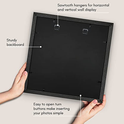 Americanflat 16x16 Picture Frame - Matted to 12x12 - Black | Engineered Wood construction, Polished plexiglass front, sawtooth hangers included, use with or without mat - color: Black, size: 16x16