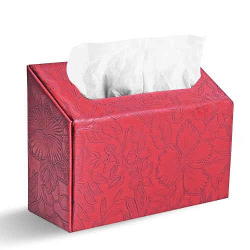 Hand Towels Box Cover,PU Leather Tissue Box Cover Holder Compatible with Kleenex Disposable Paper Hand Towels Suitable for Dining,Kitchen,Bathroom(1-Carved Dark Red) - color: 1-carved Dark Red2