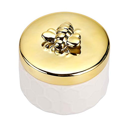 Hipiwe Ceramics Jewelry Box with Golden Bee Lid - Small Jewelry Display Organizer Holder Trinket Storage Tank Container for Home Decor,Gift for Women