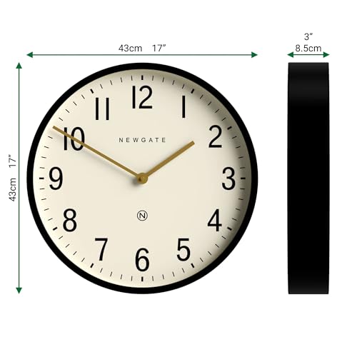 NEWGATE® Universal wall Clock | Large Metal Modern Classic Clock | 17" | Deep case in matt Black | Arabic Numbers | Mid-Century Style for Kitchen, Living Room or Office - style: Arabic