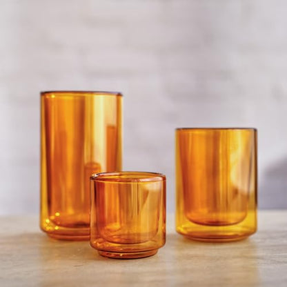 Terra Kaffe Marigold Picco Espresso Glasses - 3 oz, Set of 2 | Double-walled borosilicate thermal insulated stackable coffee cups, heat-resistant clear glassware - color: Marigold, size: 3 Ounces