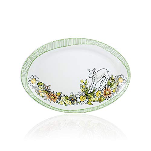 14" Oval Platter | Leaping Lambs