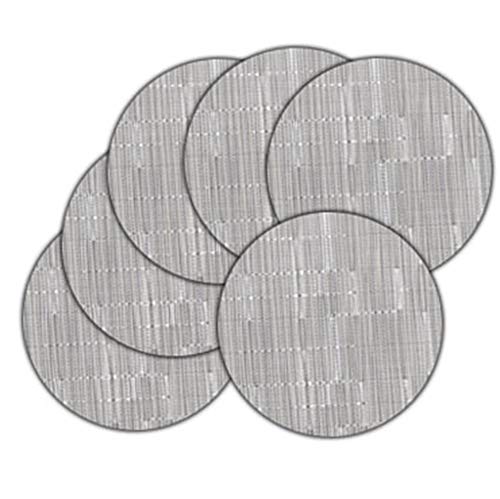 Set of 6 Round Vinyl Woven Placemats, 13.8", Silver Gray | Wipe Clean Heat-Resistant Kitchen Table Mats, Washable, Non-Slip for Dining Table, Christmas Decoration Home Wedding Party - color: Silver Gray, size: Set of 6