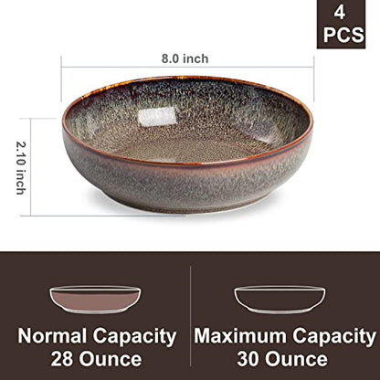 30oz Ceramic bowls set of 4-8" serving bowls for Kitchen,Pasta,Salad-Dishwasher & Microwave Safe Perfect for Housewarming, Thanksgiving, Christmas-Caramel Brown - color: Caramel Brown