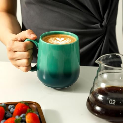 HASENSE 15oz Ceramic Mug Set of 4, Green Ombre Coffee Cups with Handle – Microwave & Dishwasher Safe Large Cappuccino Latte Tea Mugs, Housewarming Gift Idea - color: GradationGreen, size: Set of 4
