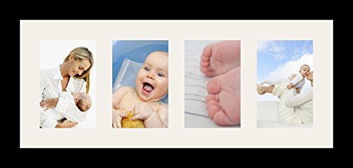 ArtToFrames Collage Photo Frame Single Mat with 4-4x6 Openings and Satin Black Frame. - color: 4 - 4x6 - (2381)