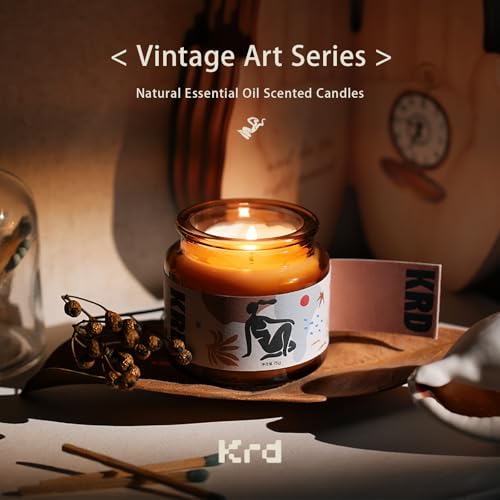 KRD Scented Candles Gift Set for Women, 120H Glass Jars Soy Wax, 6x2.6oz | 6 unique scents with 15% strong essential oil load. 6x2.6oz amber elegant glass jars. Perfect spa bath gift set for women