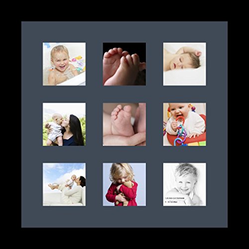 ArtToFrames Collage Photo Frame Single Mat with 9-3x3 Openings with Satin Black Frame and Blue Jay mat. - color: 9 - 3x3 - (2146), size: Blue Jay