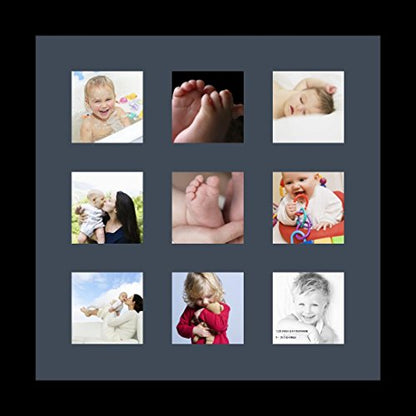 ArtToFrames Collage Photo Frame Single Mat with 9-3x3 Openings with Satin Black Frame and Blue Jay mat. - color: 9 - 3x3 - (2146), size: Blue Jay