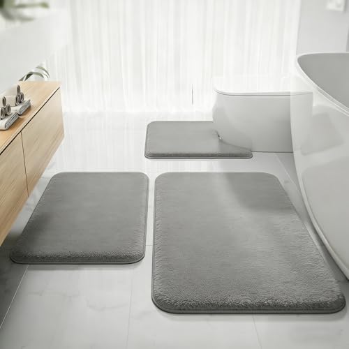 RUN HELIX Bathroom Rugs Sets 3 Piece, Soft Absorbent Memory Foam Bath Mats Set, Dry Fast Bath Mat, Machine Washable Bath Rug Set for Bathroom （Ash Gray） - color: Ash Gray
