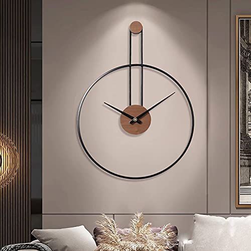 YISITEONE Medium Decorative Wall Clock for Living Room,Metal & Walnut Dial Home Decor Silent Non Ticking Lightweight Clocks for Bedroom, Study, Office Decorations, 24.4" X 17.7",Black - color: Black, size: Medium