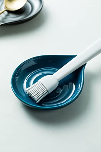 Spoon Holder, Ceramic Spoon Rest for Kitchen Counter Farmhouse Cooking, Large Utensil Rest for Spoons, Ladles, Tongs, Spatula, 5 Inches (Blue) - color: Blue