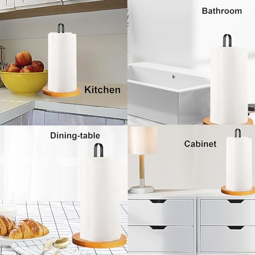 TONLEA Wooden Paper Towel Holder Countertop, Kitchen-Towel-Holder FreeStanding with Non-Slip Base for Bathroom Black-2PCS - color: 2 Pack-black