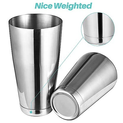 Cocktail Shaker Tins Set Stainless Steel, Pro Bar Style Boston Shakers Bartending, Two Piece Martini Shaker Cup Drink Mixer for Bartender – Silver Bar Tools Weighted Metal Shaking Tin