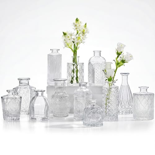 CUCUMI 12pcs Bud Vases for Centerpieces, Clear Glass Vase Decorations | Small Vintage Vases for Centerpieces, Decorative Flower Vases for Wedding Home Table Decor - color: Clear, size: 12pcs