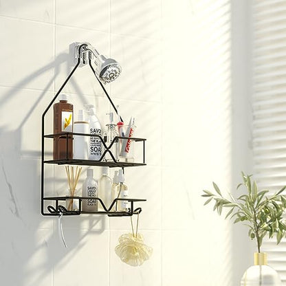 TreeLen Shower Organizer Hanging Shower Caddy over Shower Head Black Bathroom Hanger for Shampoo Razor Soap - color: Black