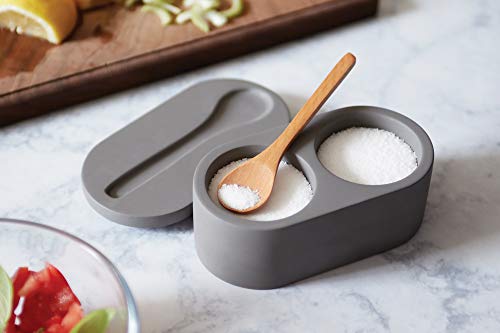 Fox Run 11725 Cement Double Salt Cellar with Spoon, 3 x 3.5 x 6.25 inches, Gray
