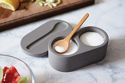 Fox Run 11725 Cement Double Salt Cellar with Spoon, 3 x 3.5 x 6.25 inches, Gray