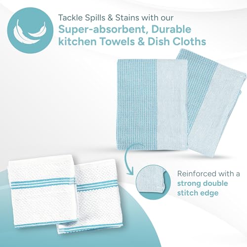 Casa Platino Oven Mitts and Pot Holders Sets, 8-Piece – 500°F Heat Resistant Mini Oven Mitt with Silicone Grip, Potholders for Kitchens, 2 Kitchen Towels & 2 Dish Cloths – Non-Slip & Durable – Aqua - color: 04: Oven Mitts - Aqua, size: Oven Mitt Set - 8 P