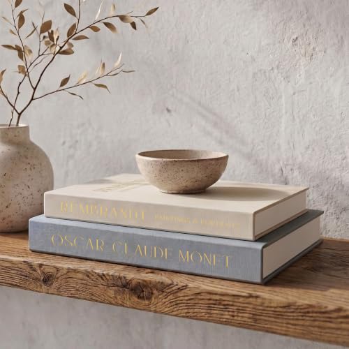 Beautiful Decorative Books Set of 2 - Linen Boxes for Coffee Table Decor | Stylish Modern Home Decoration for Your Bookshelf or Mantel, Fake/faux Books Double as Photo Storage or Keepsake Box - color: Blue-beige