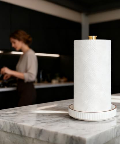 Paper Towel Holder, Ceramic Heavy Plate Base Wobble-Free, Roll Stand-Gold | Effortless Cleaning and Easy to Assemble, Super Large for Triple Rolls, High End Looking as a Good Gift for Kitchen Island - color: Lux-gold