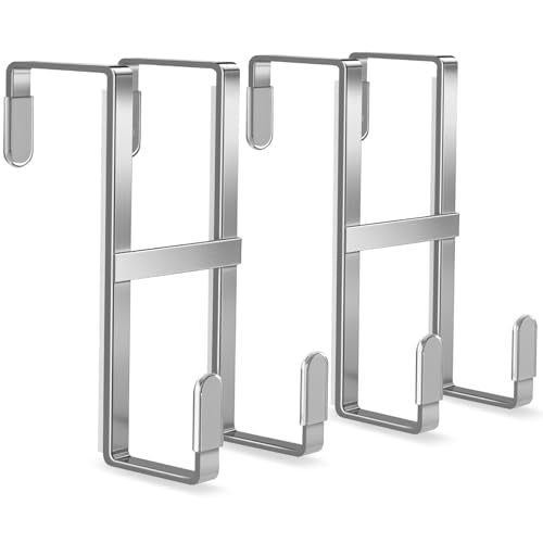 FYY Over The Door Hooks, 2PCS Double Sided-Hanger Fits Door 1-7/8" Silver | No Scratch Door Hanger Hook, Heavy Duty No Drill Wall Hooks for Hanging Coats Towels Bags Wreath Kitchen Bathroom 5.12"L - color: Silver-2pcs, size: 5.12"short