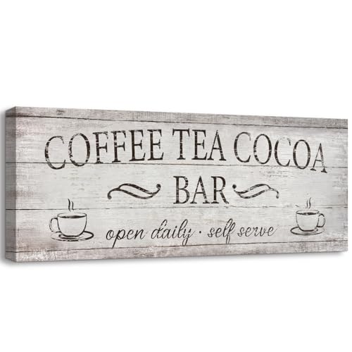 Retro Coffee Tea Cocoa Bar Sign for Kitchen Decor 6x17 | Open Daily Self Serve Cafe Canvas Prints Wall Plaque Rustic Farmhouse Decorative Accessories - color: AH25-27-Coffee Tea Cocoa Bar, size: 6" x 17"