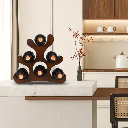 Countertop Wine Rack - 6 Bottle Wooden Wine Rack - Freestanding Wine Bottle Holder Stand - Wine Storage Rack for Cabinet Pantry Bar Kitchen - color: Walnut Brown