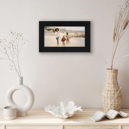 Americanflat 4x8 Picture Frame - Engineered Wood - Black | Shatter-resistant glass, wall or tabletop display with included easel, sawtooth hangers included - color: Black, size: 4x8