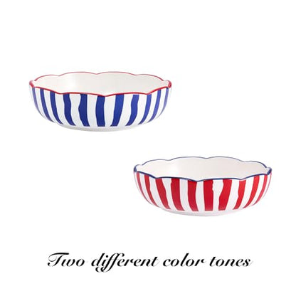 Bico Ocean Wonders Scalloped Pasta Bowls, 36oz Salad Bowl Set of 4, Large Ceramic Serving Dinner Bowls for Soup and Cereal, Microwave and Dishwasher Safe, Gift for Housewarming and Holiday - color: Ocean Creatures