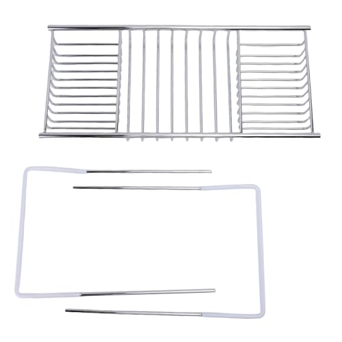 FTVOGUE Bathtub Caddy Tray, Stainless Steel Expandable Bathtub Tray 25 to 38.4 in, Over The Rack with 7.9 in Width, Bathroom Organizer Shelf for Shower Tub Use (Silver) - color: Silver