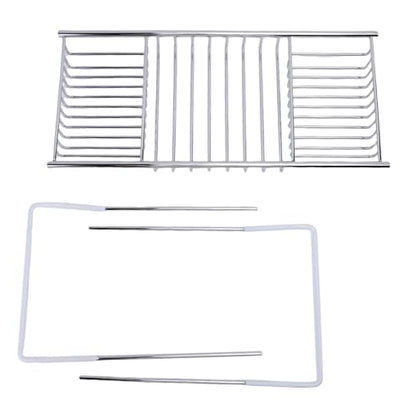FTVOGUE Bathtub Caddy Tray, Stainless Steel Expandable Bathtub Tray 25 to 38.4 in, Over The Rack with 7.9 in Width, Bathroom Organizer Shelf for Shower Tub Use (Silver) - color: Silver