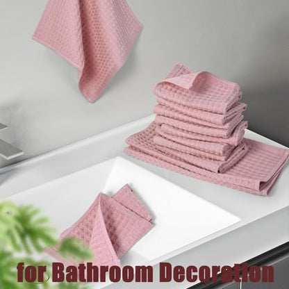 Cleanbear Washcloths 12 Pack, Cotton Wash Cloths for Showering, Pale-Pink | Lightweight and Quick Drying Towels for Bathroom, Large Washcloths Set (13 x 13 Inches) - color: Pale Pink