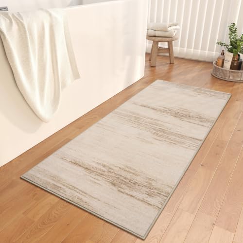 Hallway Kitchen Runner Rug Non-Slip Low Pile Washable Rug Brown 2x5ft | Soft Entryr Mat Carpet TPR Backing , Thin Profile, Abstract Pattern for Bedroom, Bathroom, Entryway Long Runners, Easy Clean - color: Brown, size: 2' x 5'