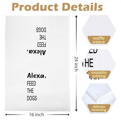 Funny Dog Lover Kitchen Towels - Feed The Dogs Decorative Waffle Dish Towels, Dog Lover Gifts Hand Towels, Housewarming Gifts Tea Towel, 16×24 Inches - color: Feed the Dog