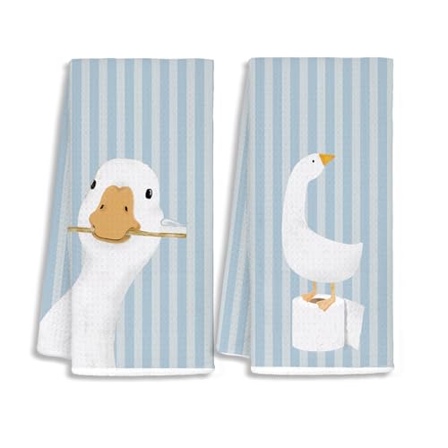 Kids Bathroom Decor, Goose Towels Bathroom Decor, Toddler Bathroom Towel, Cute Duck Green Farm Animal Dish Towels Gifts for Washroom Restroom 16x24 Inch Set of 2 - color: Goose-blue