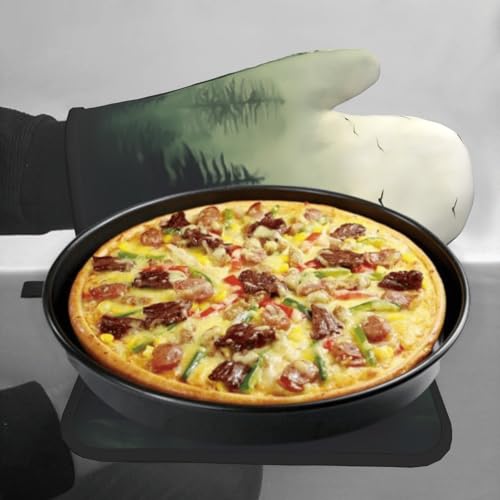 Giwawa Green Misty Forest Oven Mitts and Pot Holder Set of 2 Mountain Woodland Heat Resistant Kitchen Gloves Hot Pad for Baking Cooking Microwave - color: Green Forest