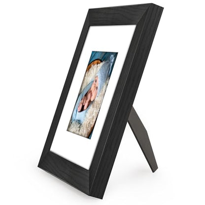 Americanflat 8x8 Picture Frame - Matted to 5x5 - Engineered Wood - Black | Shatter-resistant glass, wall or tabletop display with included easel, sawtooth hangers included, secure turn-tab backing - color: Black, size: 8x8