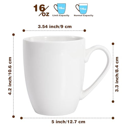 Urbanstrive 16 oz Large Coffee Mug with Handle Tea Cup Novelty Coffee Cup Idea Gift for Men Women Office Work, White (White) - color: White