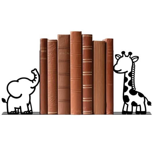 Metal Bookends Giraffe Elephant Bookends Decorative Cute Animals Book Ends for Shelves Bookshelf Reading Decor Space-Saving Desk Organizer for Bedroom Home Nursery - style: Giraffe Elephant