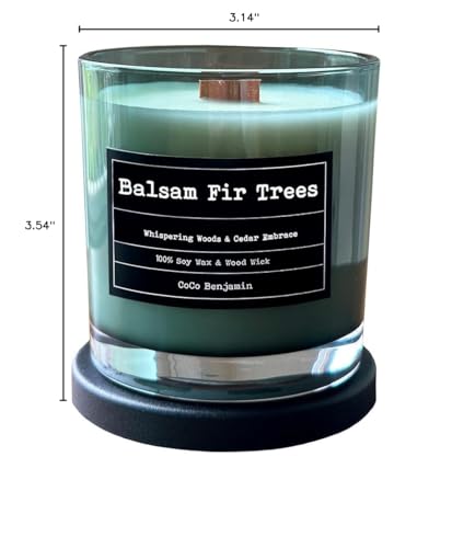 100% Natural Soy Wax Candle by CoCo Benjamin -Balsam Fir Trees -Highly Scented Hand-Poured Luxury Candle with Soothing Crackling Wood Wick for Clean & Even Burn - style: Balsam Fir Trees (Wooden Wick)
