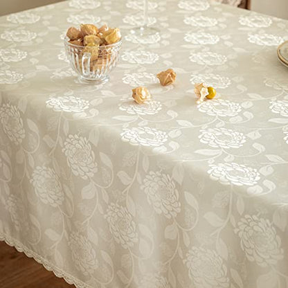 GLORY SEASON Textured Tablecloth Waterproof Spillproof Lace Trim Rectangle Damask Fabric Table Cloth for Wedding Kitchen Dinning Tabletop Decoration,Oblong Table Cover 55 x 86 Inch, Ivory White - size: 86" x 55" (Rectangular)