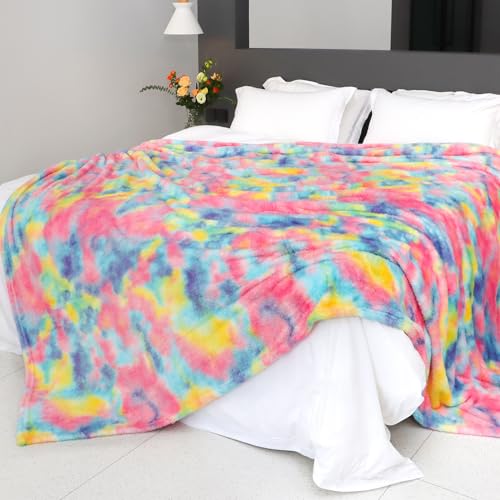 MUGD Lightweight Blanket Fleece Big Blanket Fuzzy Throw Blanket for Bed King Size - color: Pink Rainbow, size: King(90"x108"/ 230x270cm)