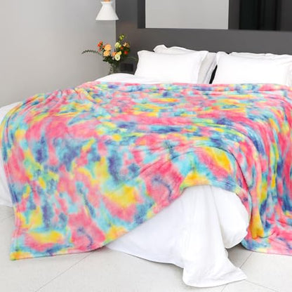 MUGD Lightweight Blanket Fleece Big Blanket Fuzzy Throw Blanket for Bed King Size - color: Pink Rainbow, size: King(90"x108"/ 230x270cm)