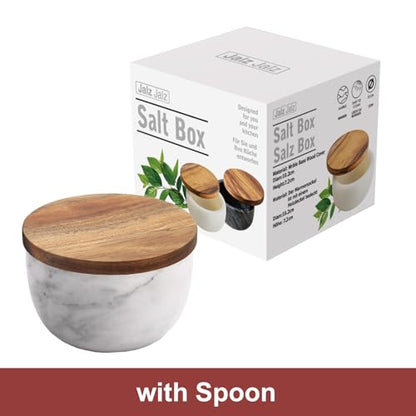 jalz jalz White Marble Salt Cellar with Wood Lid, Large 10oz & Spoon - color: Natural Cover White Base