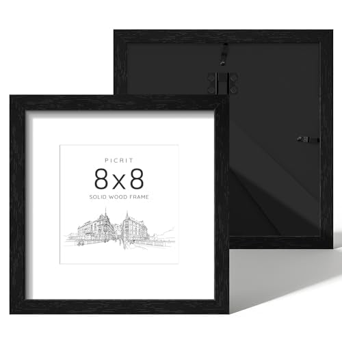 8x8 Solid Wood Frame Set of 2, Black Wood Grain Gallery Wall | Fits 5x5 Photos With Mat or 8x8 Without Mat, Black Backboard, Square Gallery Wall Decor, Tabletop Display, Easy Opening - color: Black Wood Grain, size: 8x8