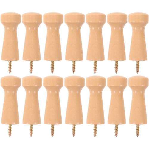Abaodam 20pcs Wooden Peg Hooks with Screws for Wall Mounting, Easy Installation and Safe Design, Rounded Bottom Wood and Metal Coat Hooks for Bathroom Towel Racks and Home Use