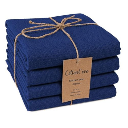 Waffle Kitchen Towels Large 16x26 inch 100% Cotton Set of 4 - Soft Absorbent Washable Tea Towel for Kitchen - Dish Cloths Quick Drying - 320 GSM Quality Dish Towel Blue - color: Blue